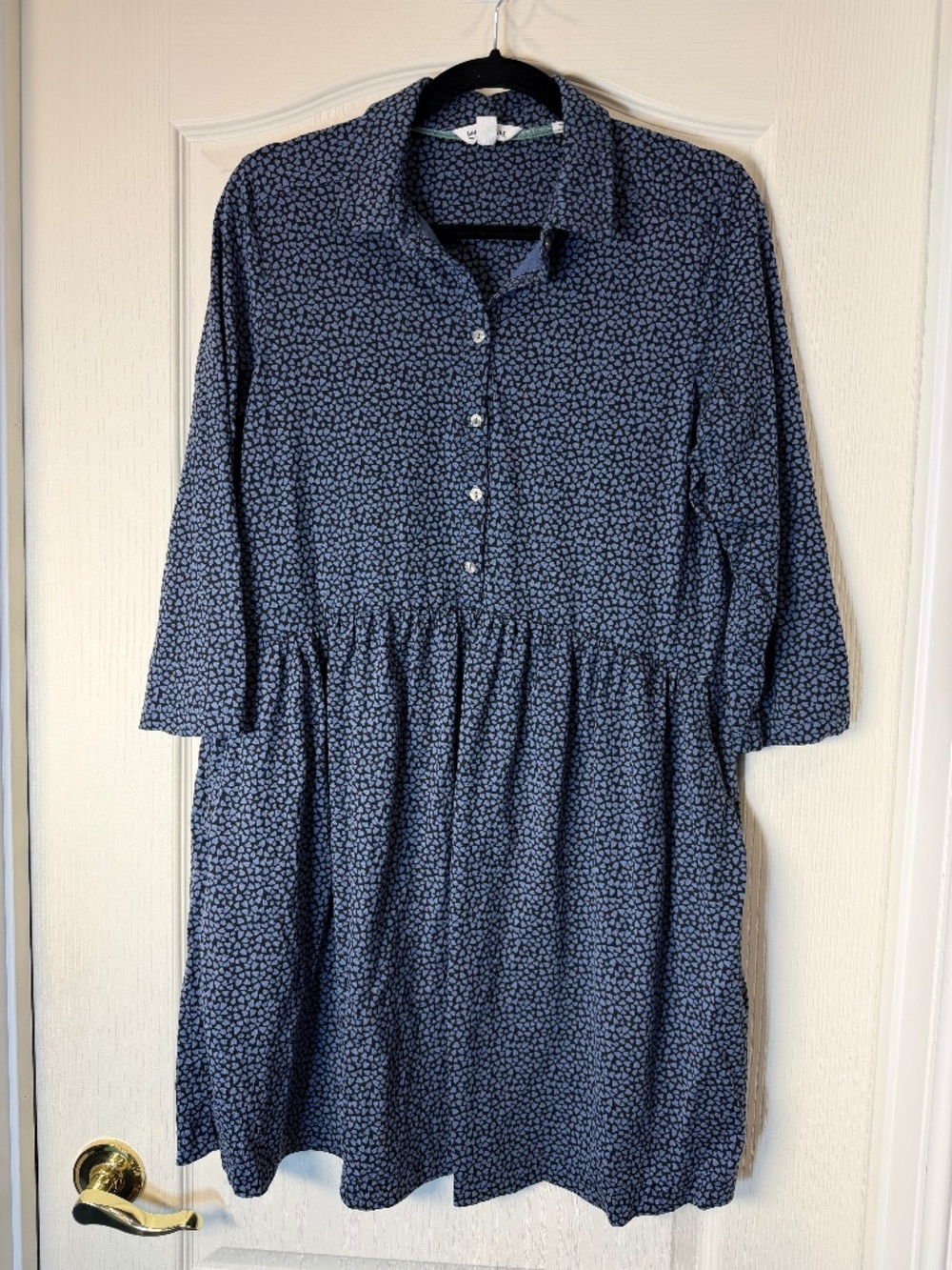 White Stuff Blue Heart Print Shirt Dress US 10 Organic Cotton Modal Casual Midi